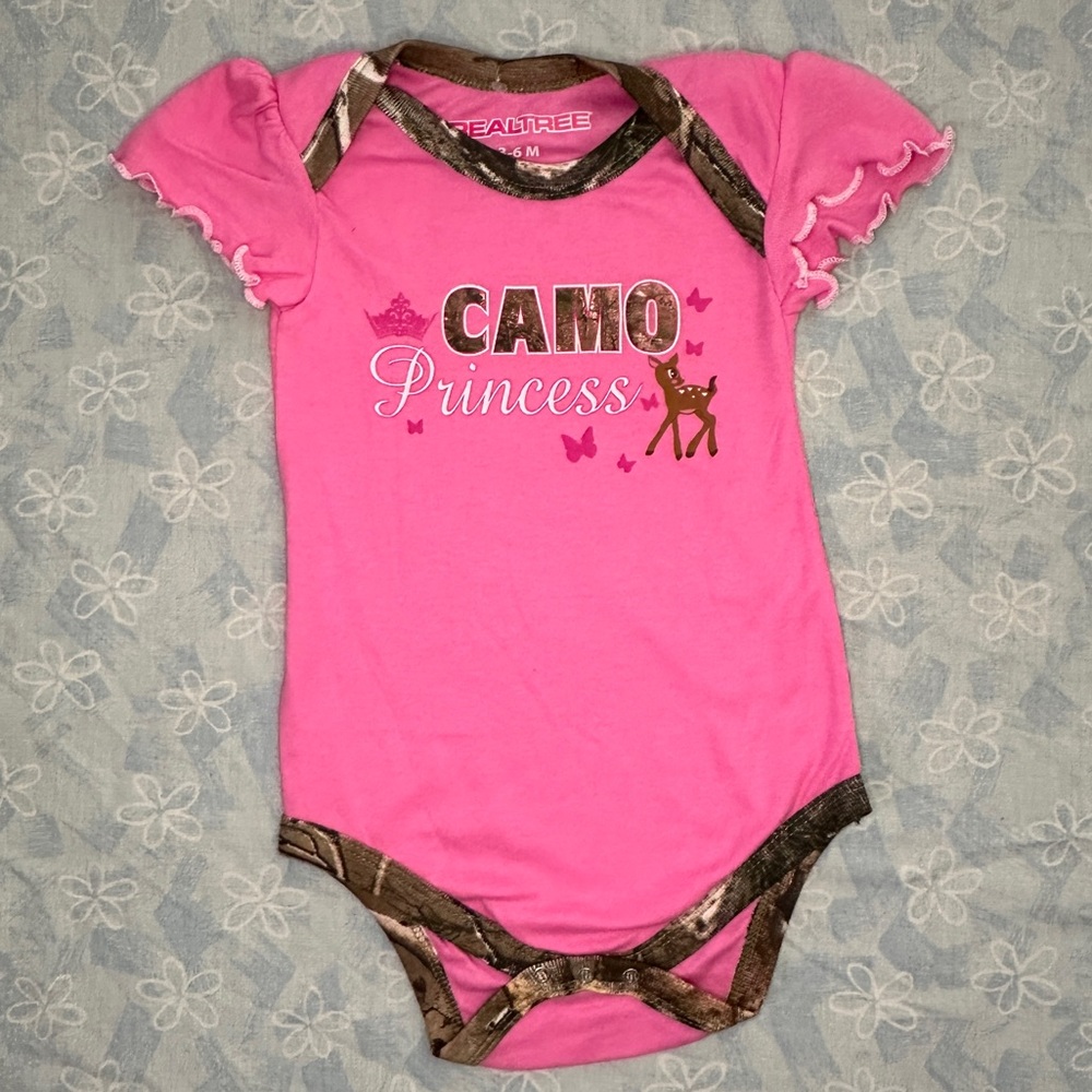 SOLD!! REALTREE size 3-6mo. Pink and Camo Bodysuit